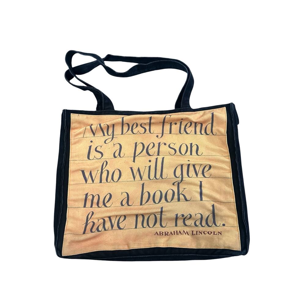 Barnes & Noble Black Canvas Tote Bag 14" x 13" Abraham Lincoln & Erasmus Quotes